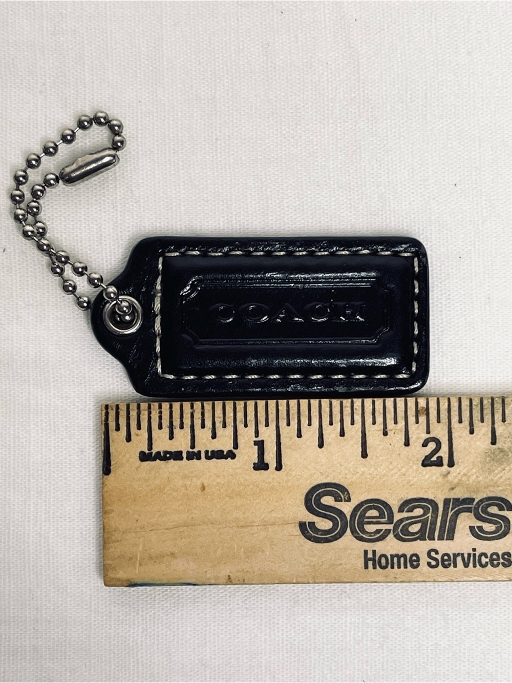 Coach Black Leather Hang Tag Key Fob with Ball Chain